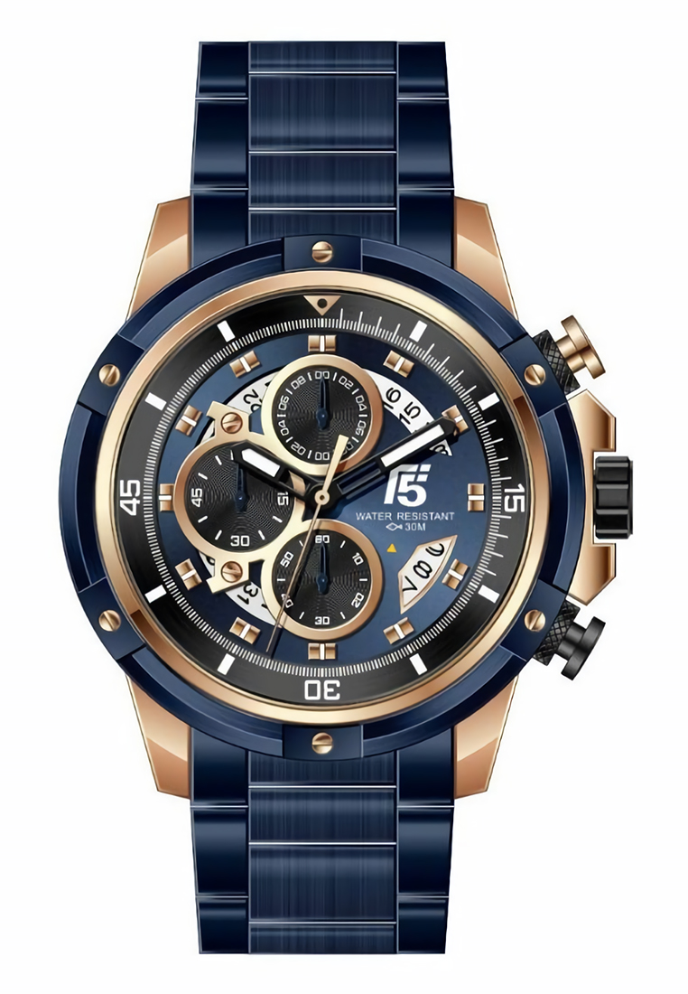 T5 - Jam Tangan Pria - Rosegold Blue - Stainless Steel Bracelet - H3804G-B