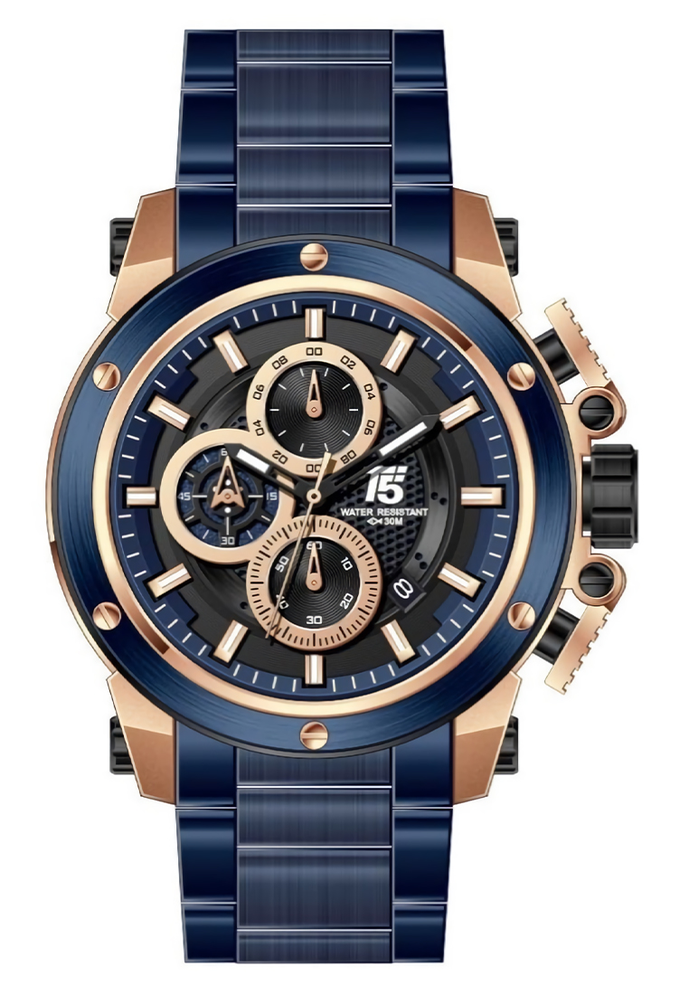 T5 - Jam Tangan Pria - Rosegold Blue - Stainless Steel Bracelet - H3854G-A