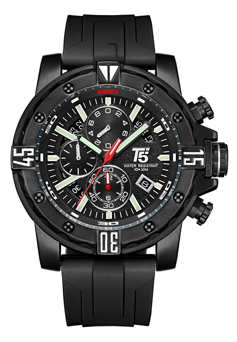 T5 - Jam Tangan Pria - Black - Rubber Strap - H3757G-B