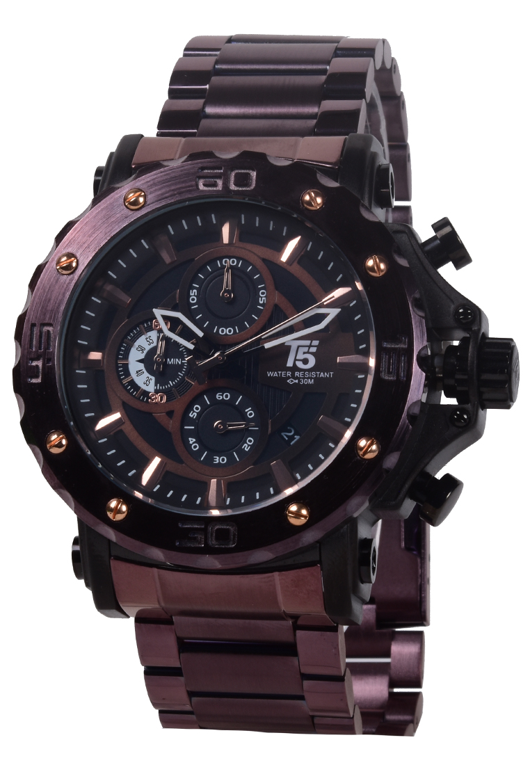 T5 - Jam Tangan Pria - Brown - Stainless Steel Bracelet - H3702G-F