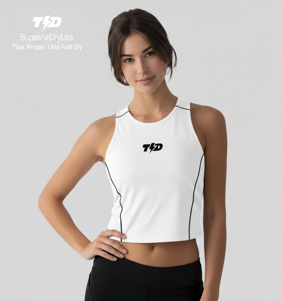 TD Active TDACTIVE Kaos Crop Tank TRACKTOP Superairdrylite ringan drifit putih LSF33