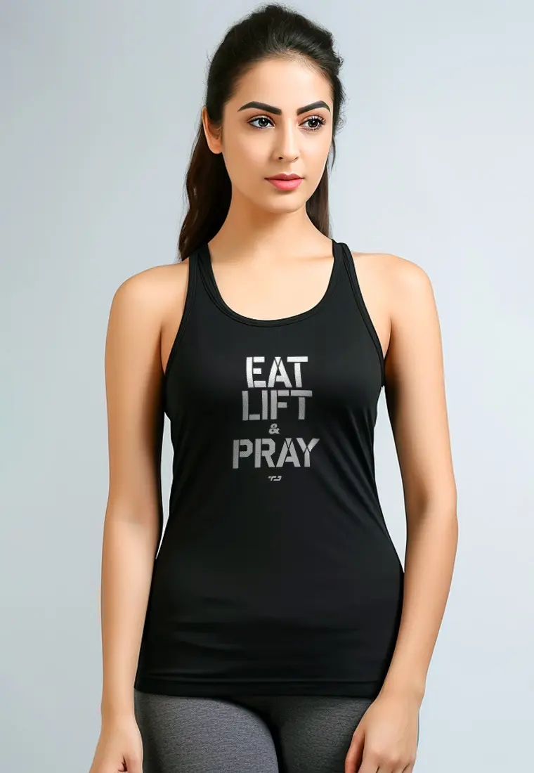 TD Active LSC86 atasan gym wanita "eat lift pray" hitam