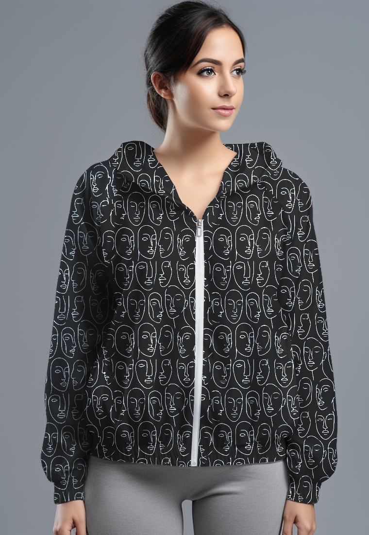 TD Active LSD81 Jaket Lari Olahraga Wanita Parasut motif "aesthetic face" hitam