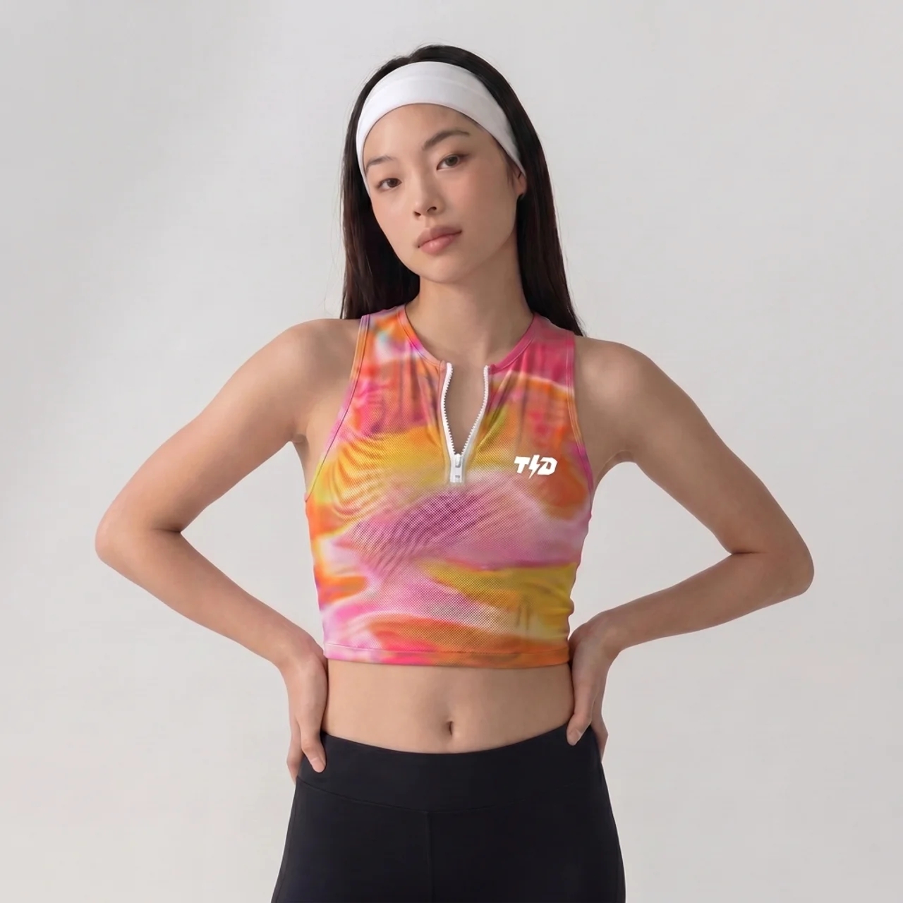 TD Active TDActive Crop Tank Zipper Wanita - Baju Lari Running Trail Run Gym Motif Aura Gradient - F