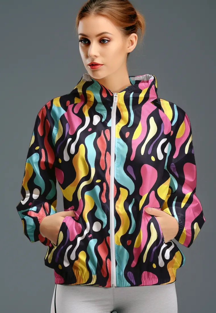TD Active LSC83 CJK Jaket Olahraga Parasut Wanita Waterproof Motif "colorful lints" hitam