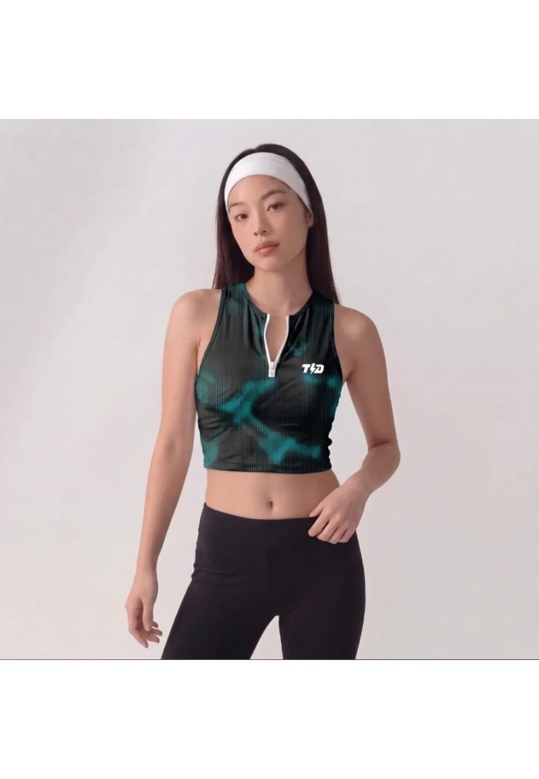 TD Active TDActive Crop Tank Zipper Wanita - Baju Lari Running Trail Run Gym - Alien Gradient - Flex