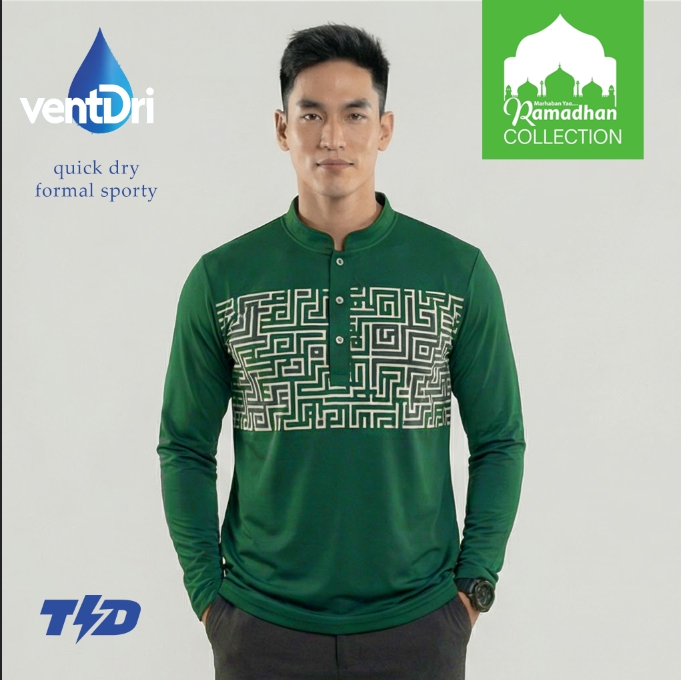 TD Active TDACTIVE Kaos Koko Pria Lengan Panjang hijau botol Drifit MSB46