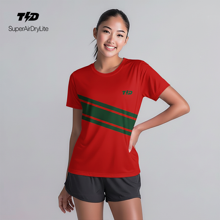 TD Active LSE58 Kaos lari wanita dry fit tema natal christmas "merah hijau" tangan pendek