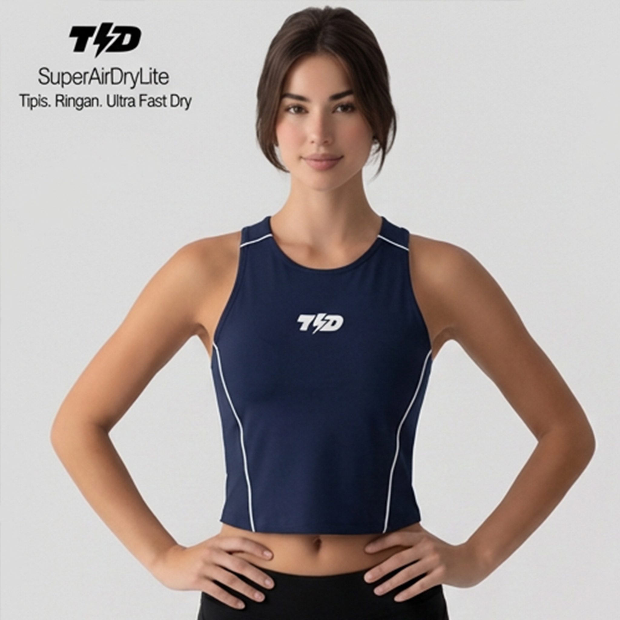 TD Active TDACTIVE Kaos Crop Tank Tracktop Superairdrylite ringan drifit navy LSF43