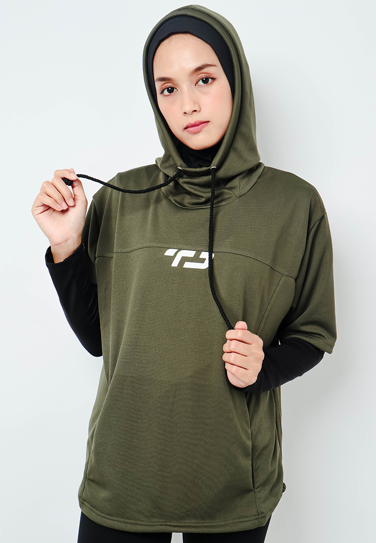 TD Active LSA30 ONH Outer Senam Sepeda Sport Hoodie High Neck Hijau Army