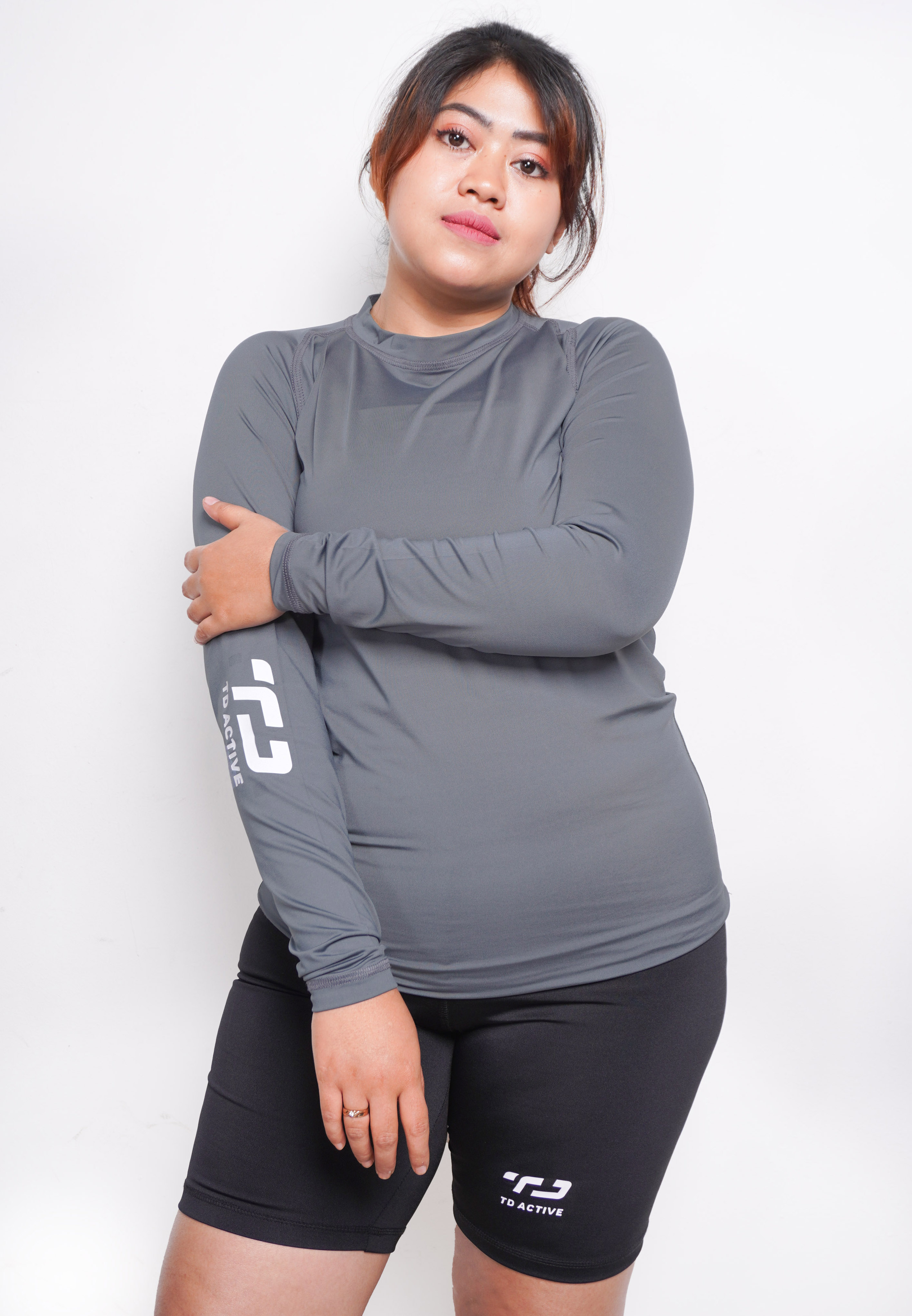 TD Active LSB05 Baselayer Inner wanita Sport Thumbhole Abu Tua