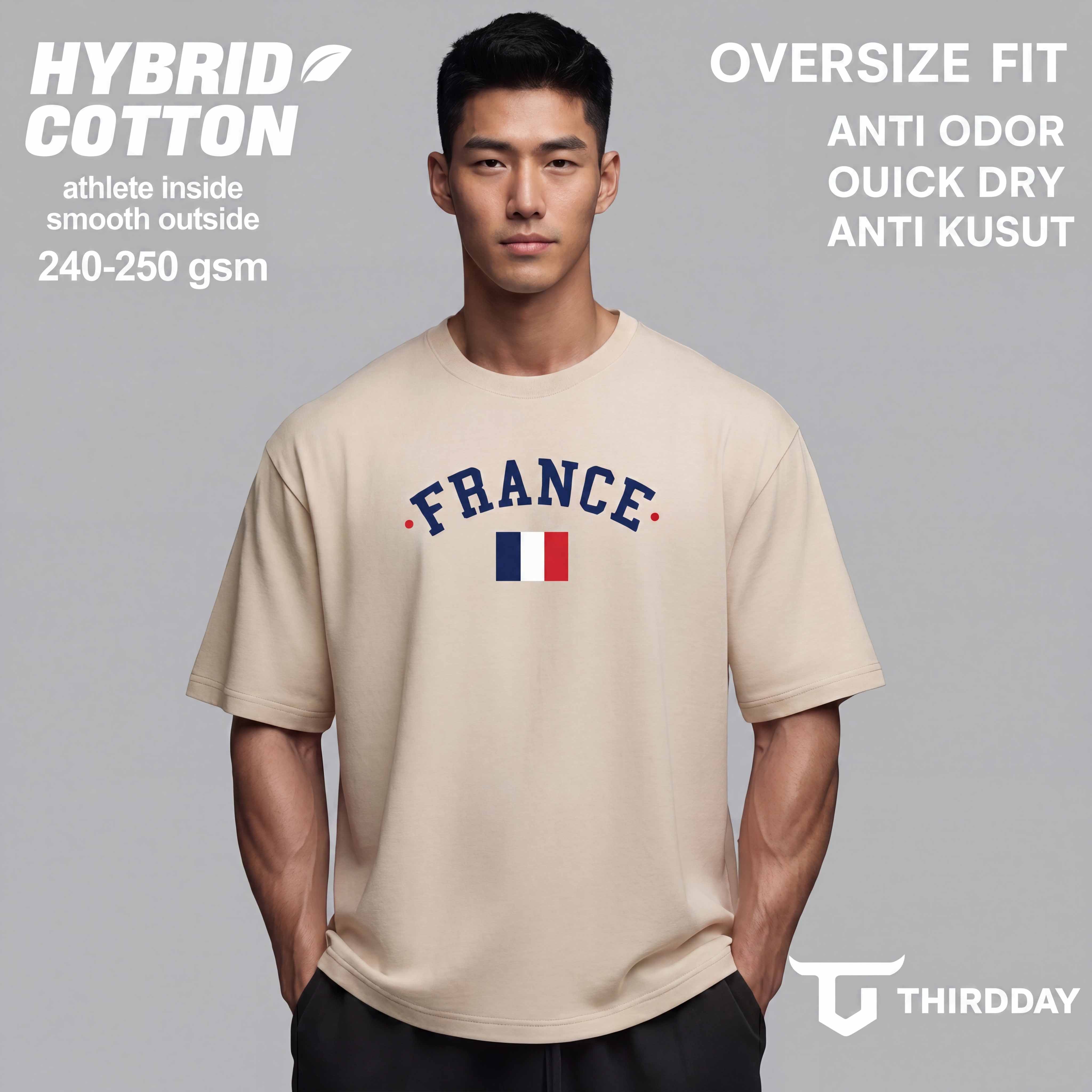 Third Day THIRDDAY Kaos Oversize Pria Tebal 240gsm France Perancis Cream World Cup Hybrid Cotton Ant