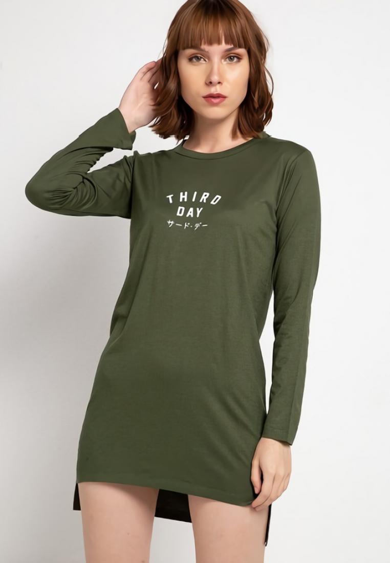 Third Day LTC10 mls td simple hijau army kaos tangan panjang hijab
