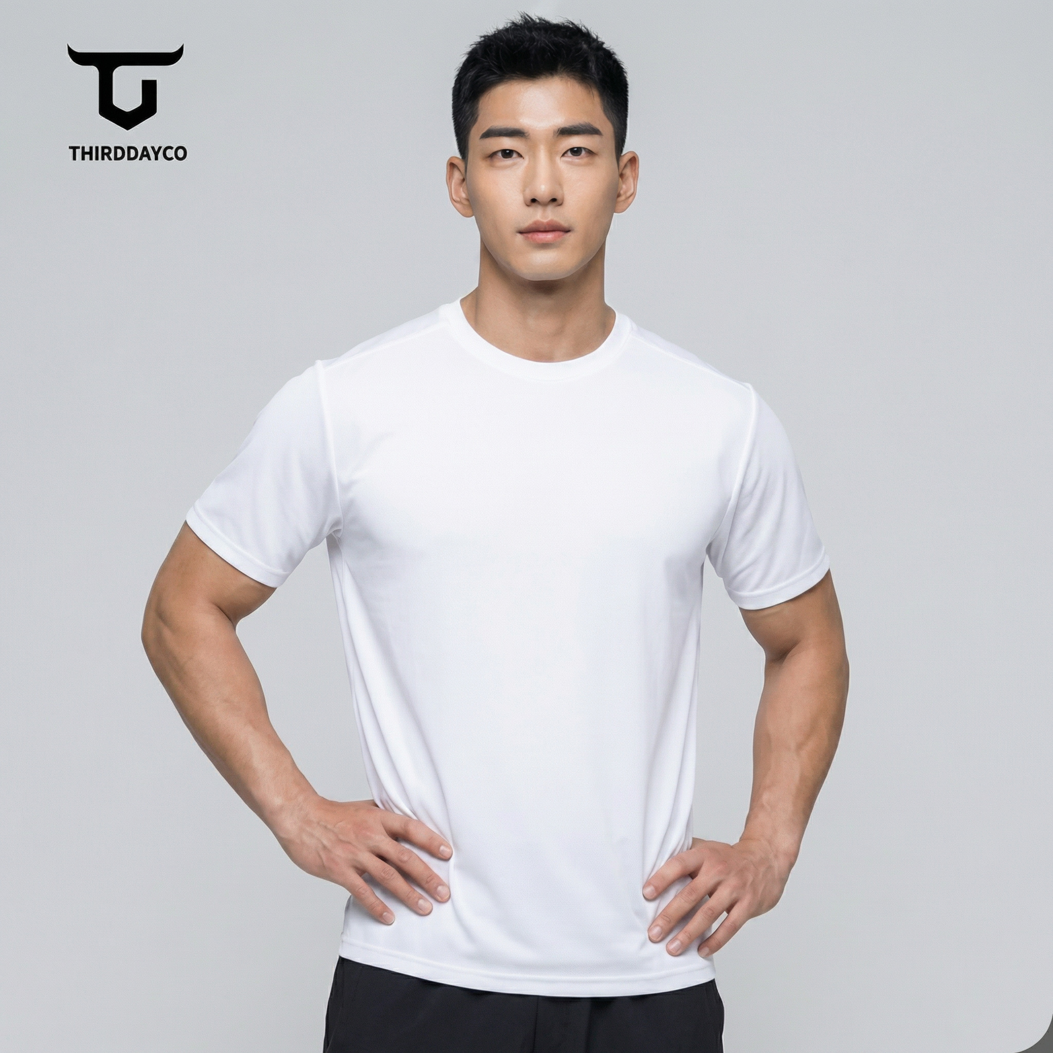 Third Day THIRDDAY kaos gym pria ketat tangan pendek FLEXFIT polos putih MTZ92