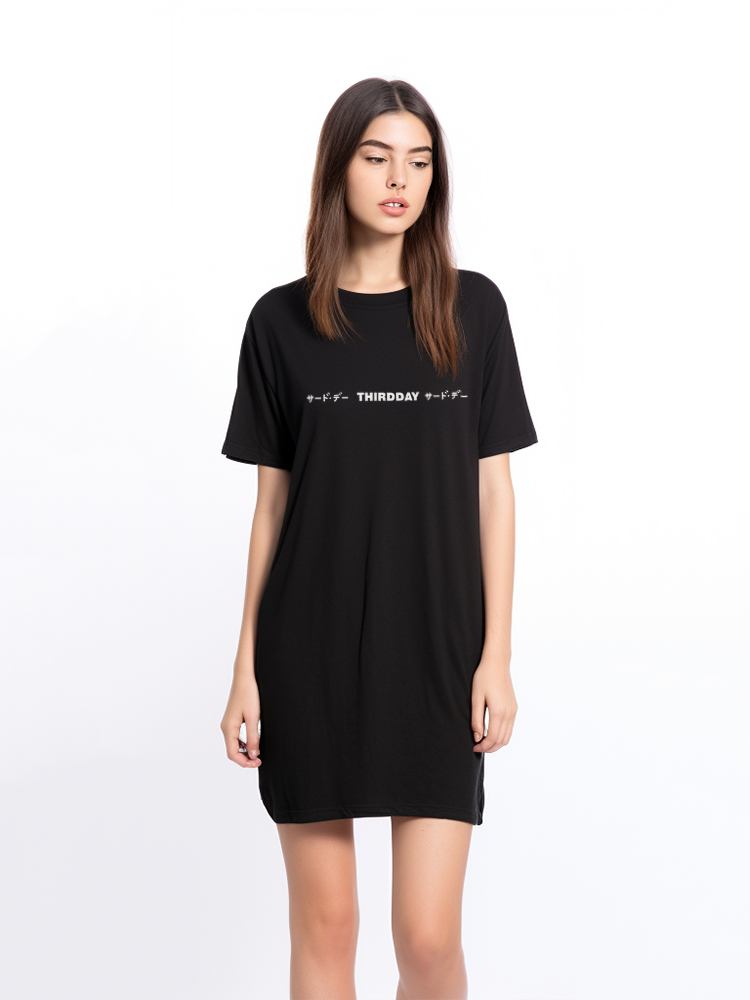 Third Day LTB87 Dress Kaos Casual LD katakana Line Dress Hitam