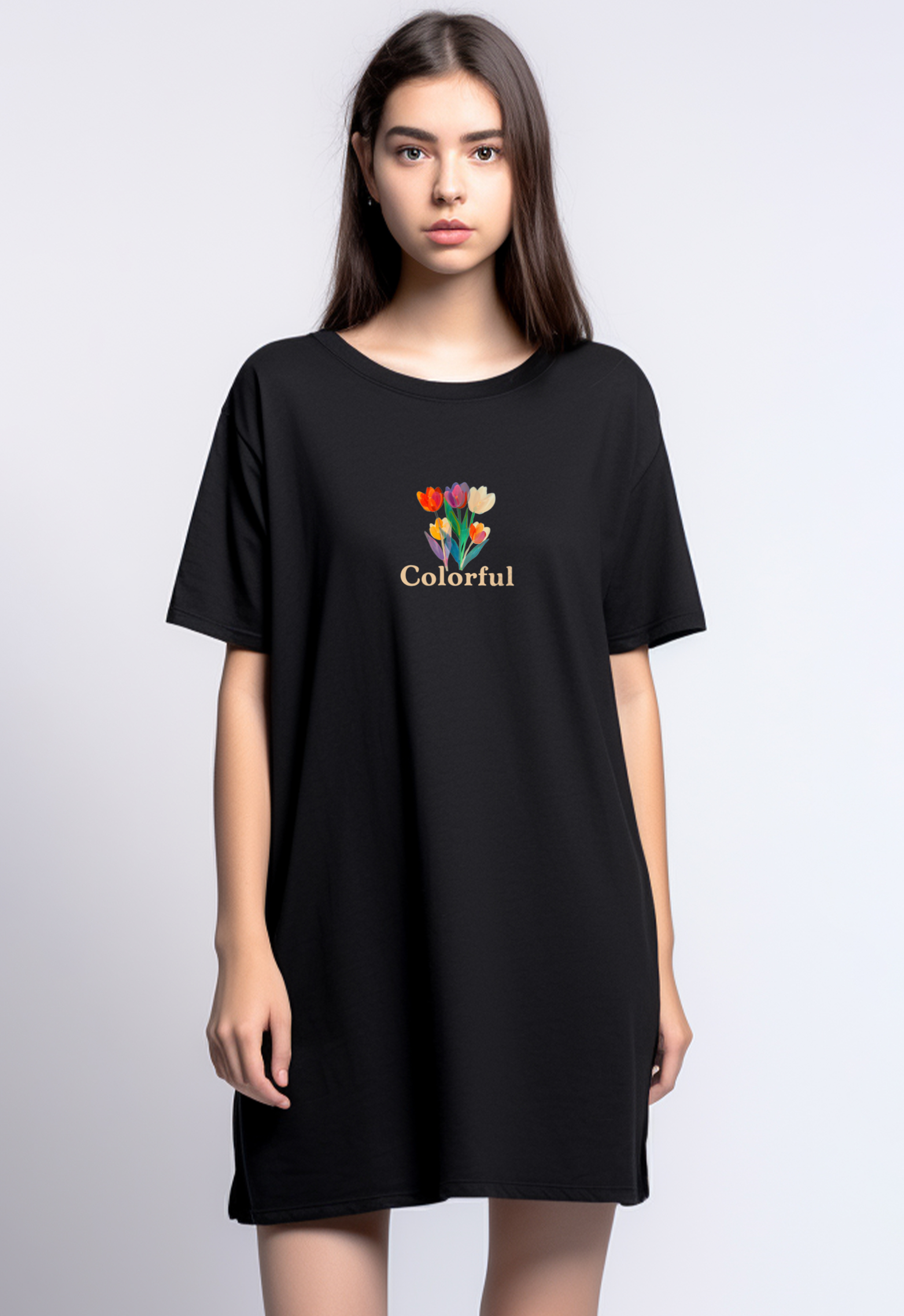 Third Day LTF73 Kaos Dress Ld Wanita Gambar Bunga "colorful tulip" hitam