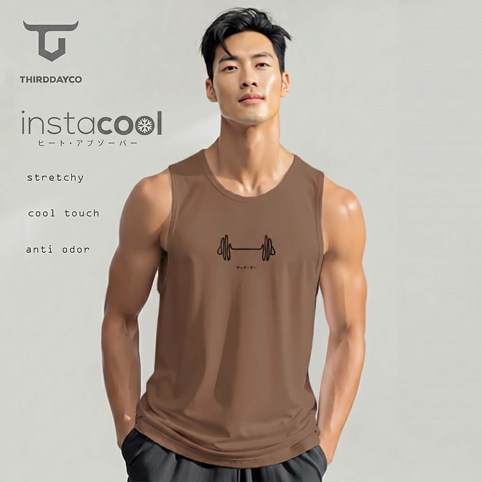 Third Day THIRDDAY Kaos Sleeveless Tank Top Singlet Instacool SVN "barbell sketch" coklat MUA69