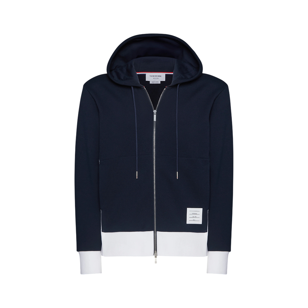 Thom Browne Classic 4-Bar Zip Up Hoodie Jersey Navy