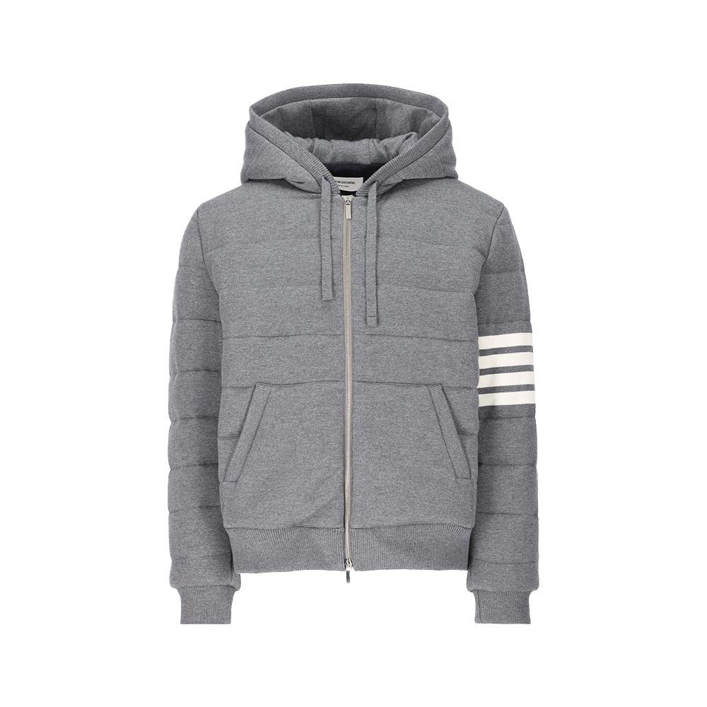 Thom Browne 4-Bar Zip Up Padded Hoodie Medium Grey