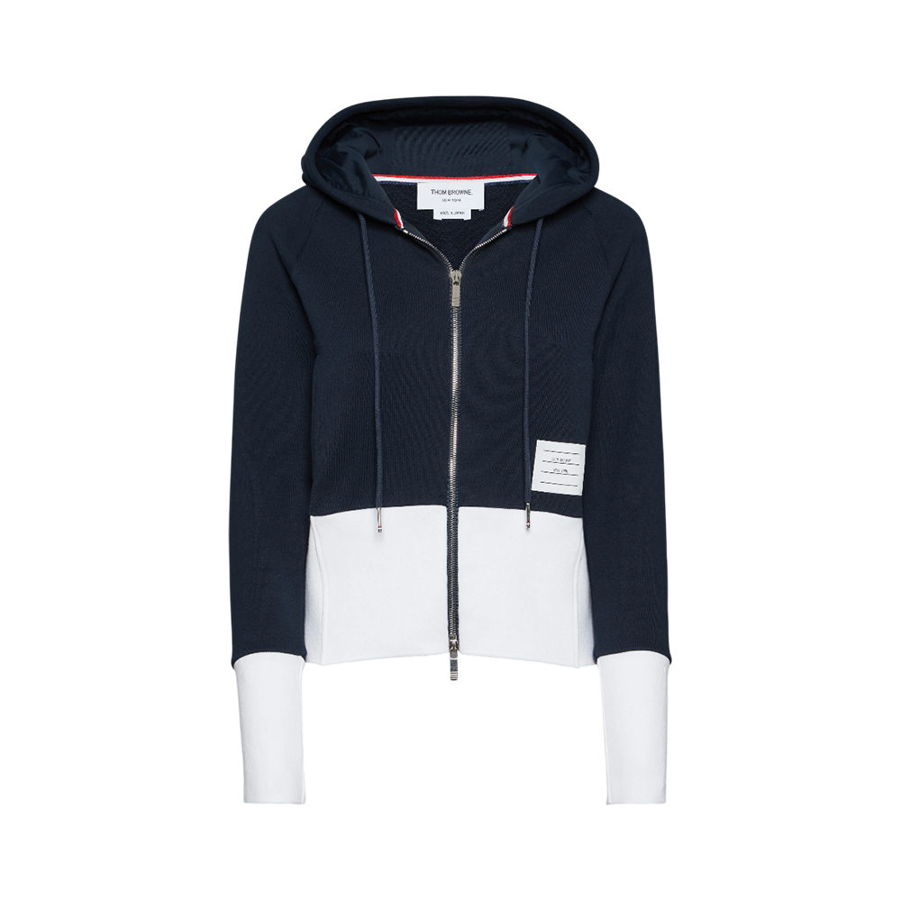 Thom Browne Classic Loopback 4-Bar Zip Up Hoodie in Cotton Navy