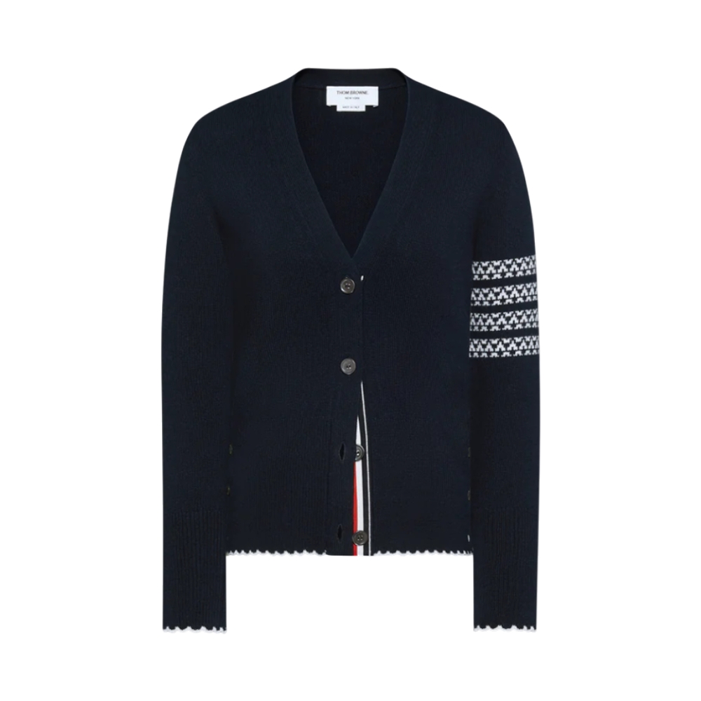 Thom Browne Holiday Merino Hector Intarsia Cardigan Navy