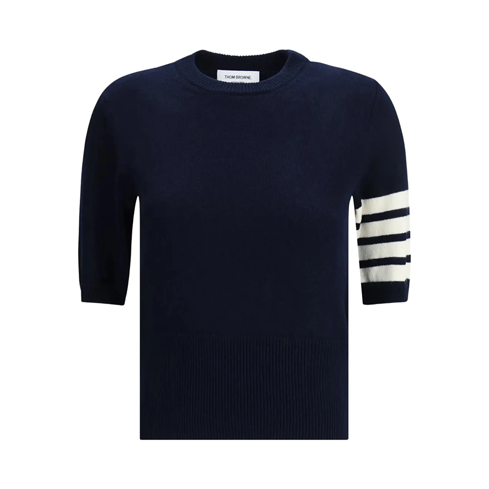 Thom Browne Intarsia Striped Sleeve Sweater Navy