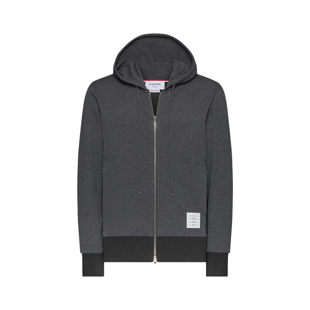 Thom Browne Classic 4-Bar Zip Up Hoodie Jersey Grey