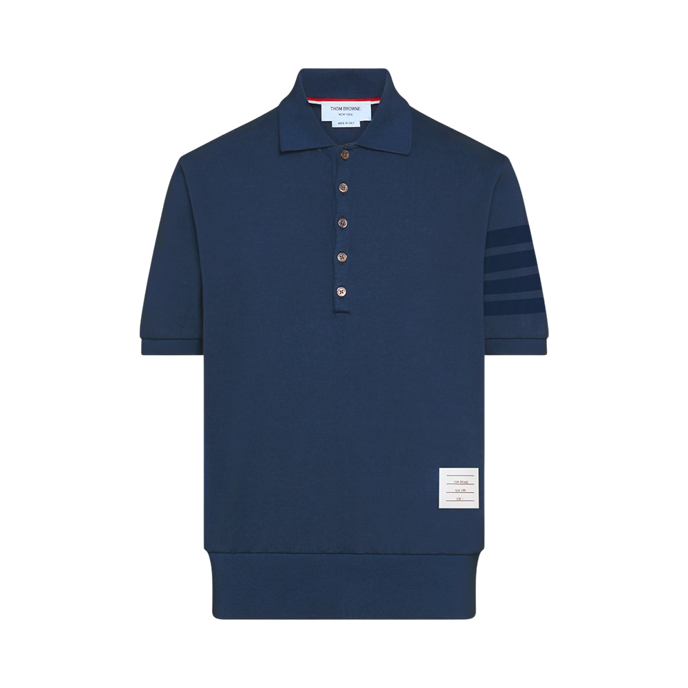Thom Browne Garment Overdyed Jersey 4-Bar Polo Shirt Navy