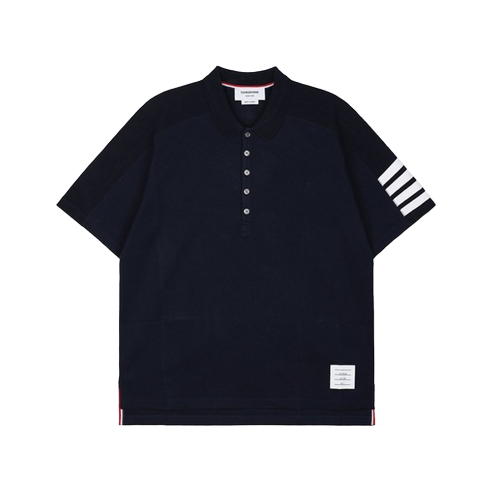 Thom Browne 4-Bar Mini Collar Cotton T-Shirt Navy