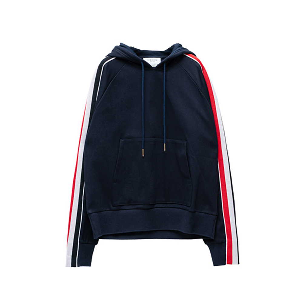 Thom Browne [4.4PRIL KEJUTAN HARGA] Interlocking RWB Stripe Hoodie Navy