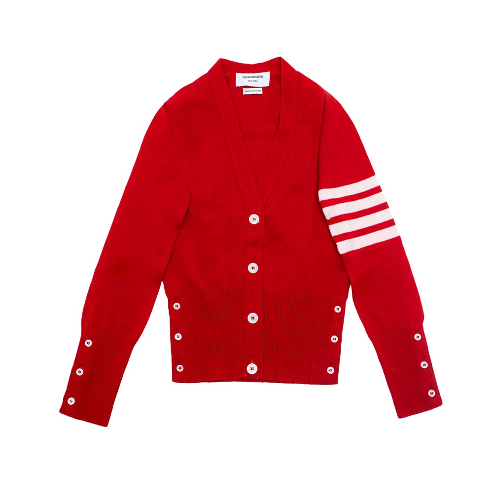 Thom Browne 4-Bar Cashmere Classic V-Neck Cardigan Red