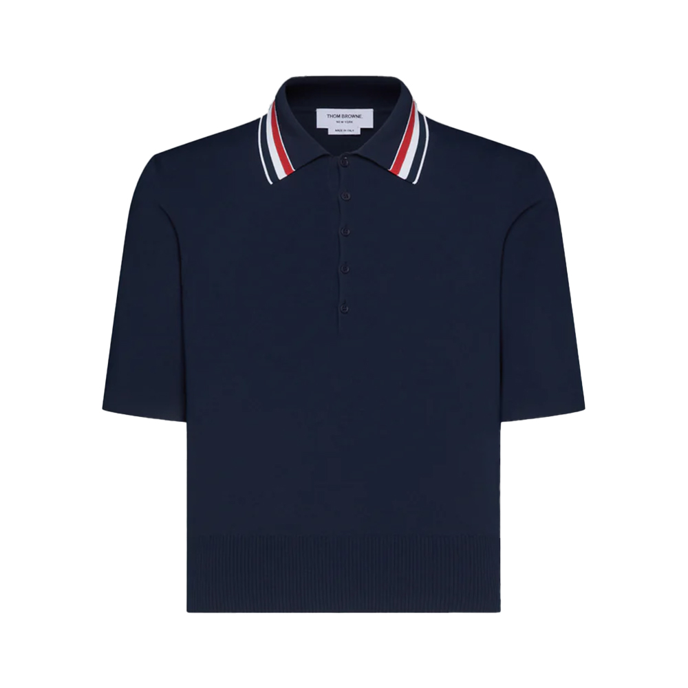Thom Browne RWB Stretch Viscose Tennis Polo Blue