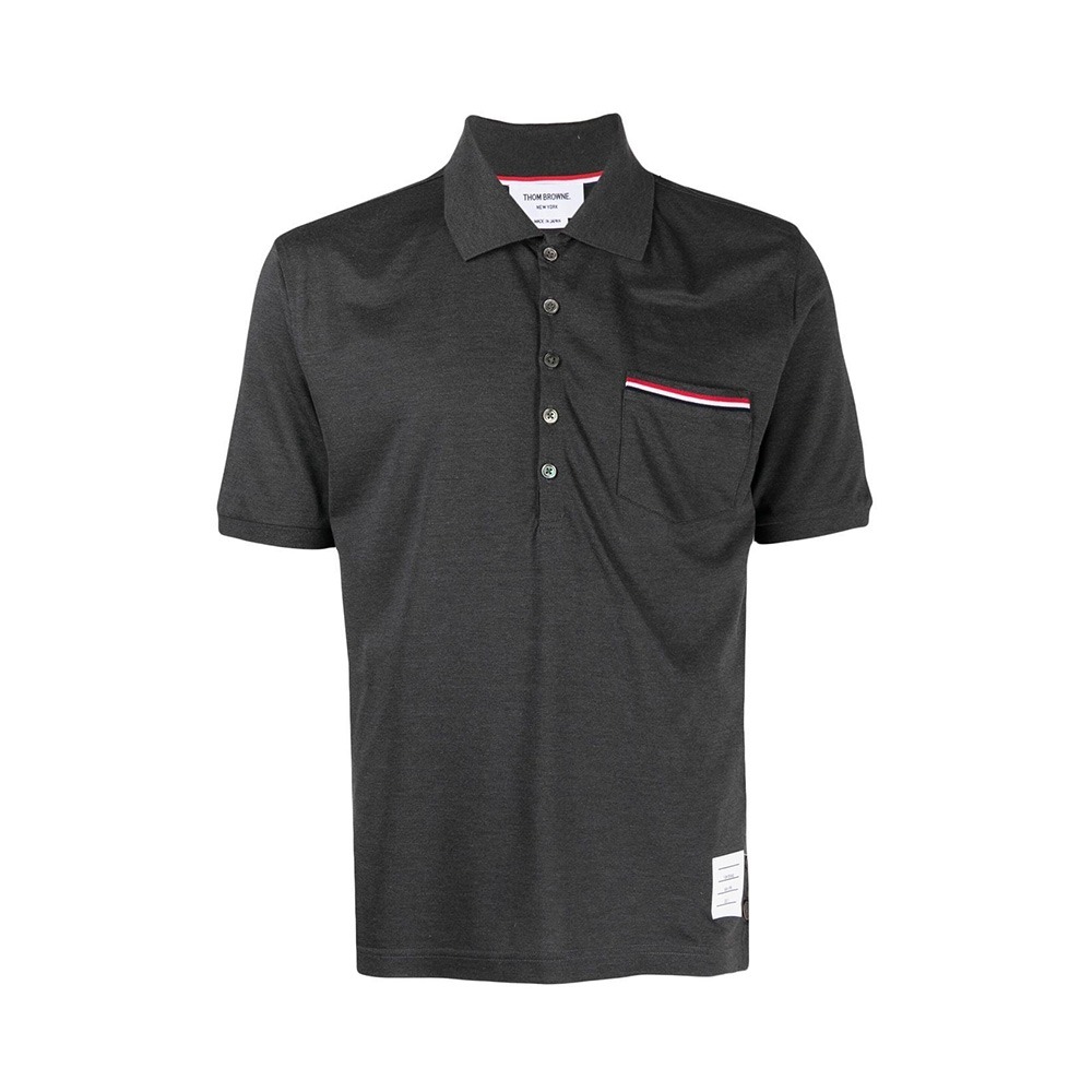 Thom Browne Tricolour-Stripe Cotton-Piqué Polo Shirt Dark Grey