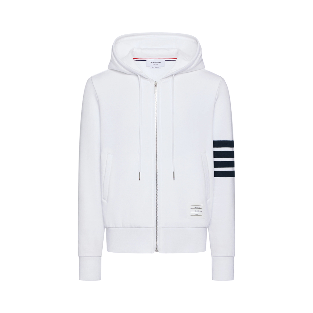 Thom Browne Classic Loopback 4-Bar Zip Up Hoodie White Men