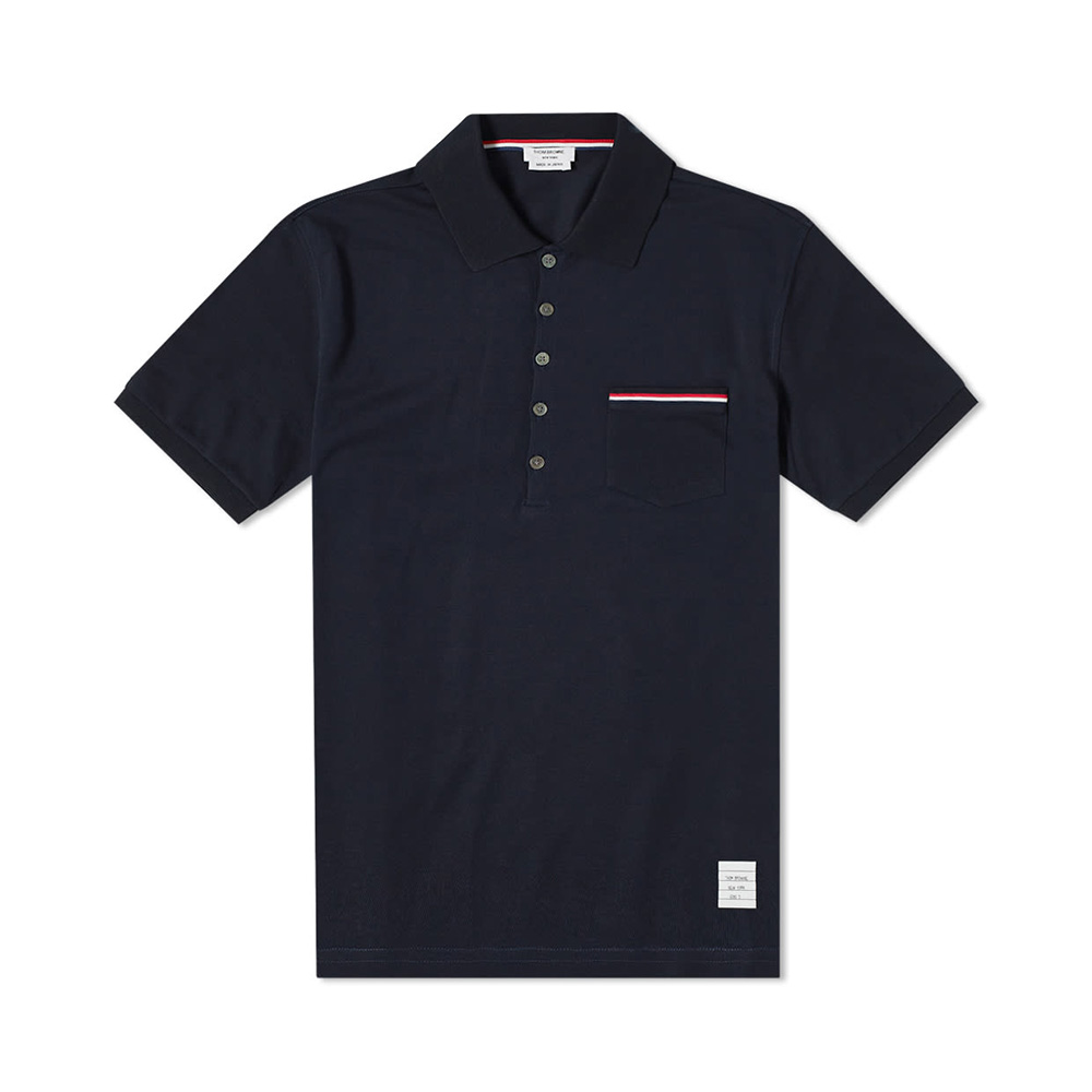 Thom Browne Tricolour-Stripe Cotton-Piqué Polo Shirt Dark Blue