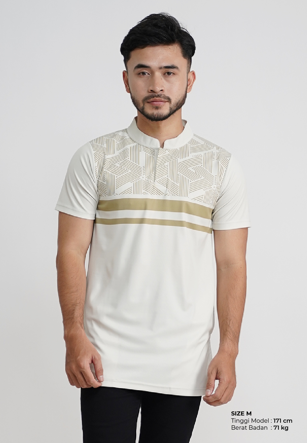 Tiento Pakaian Koko Pria Baju Muslim Kurta Atasan Lengan Pendek Motif Ixora