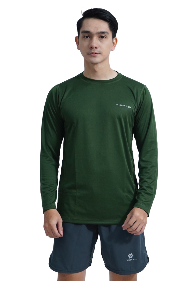Tiento Kaos Running Dry Fit Lengan Panjang Baju Olahraga Pria Lari Gym Fitness Army