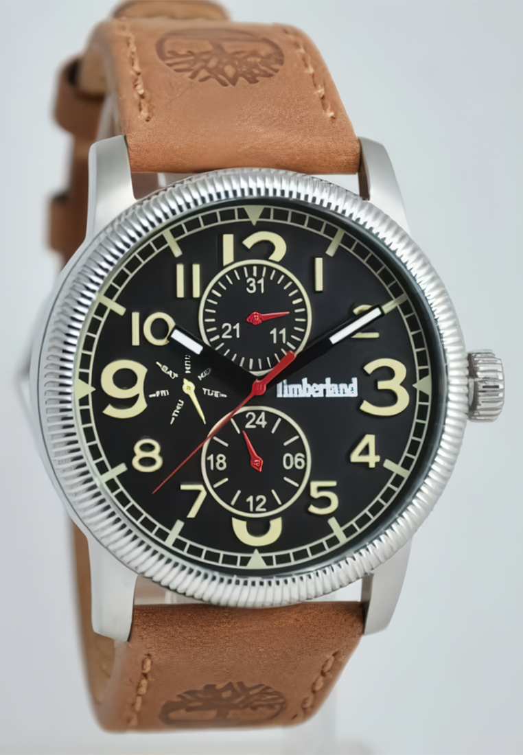 Timberland Watch Timberland - Jam Tangan Pria - Grey - Brown Leather Strap - 14812JSU