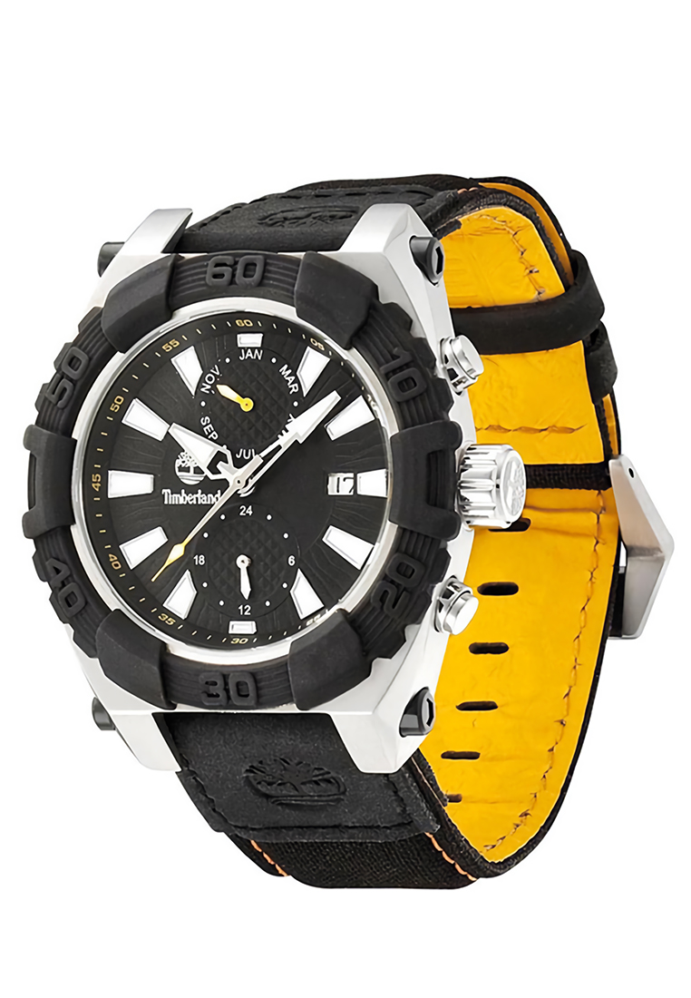 Timberland Watch Timberland - Jam Tangan Pria - Silver - Black Canvas Leather Strap - 13331JSTB