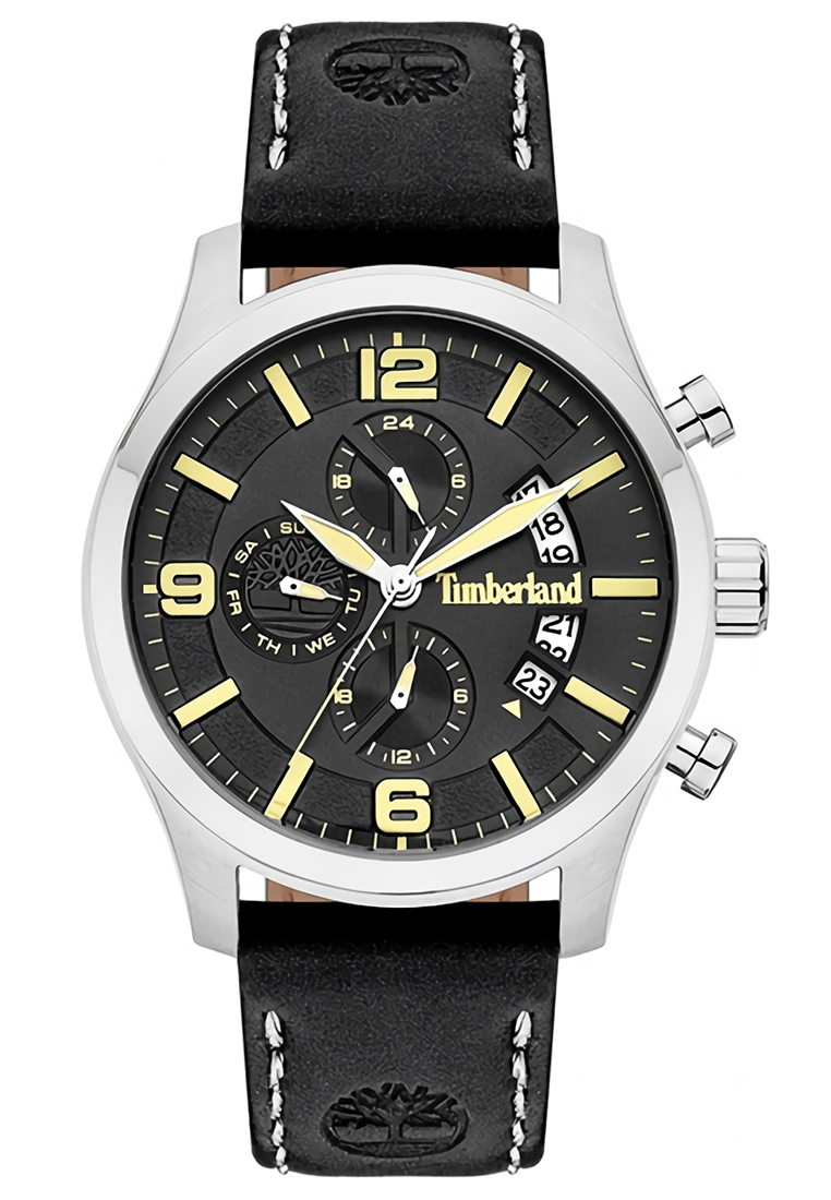 Timberland Watch Timberland - Jam Tangan Pria - Silver - Black Leather Strap - 15633JS/02