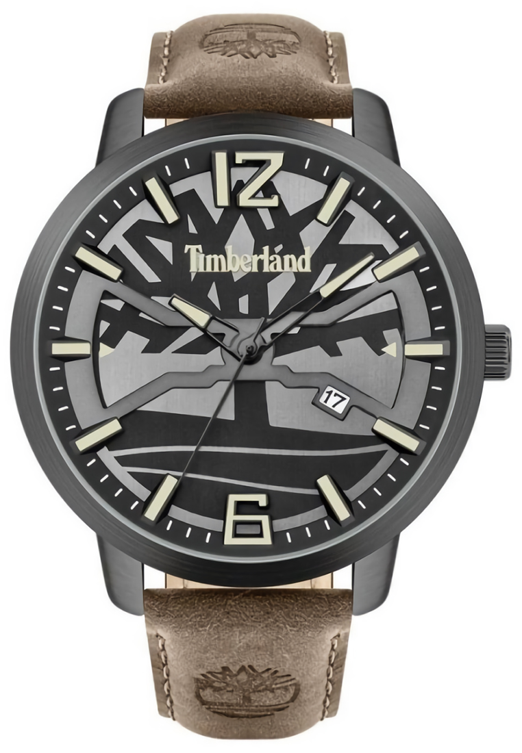 Timberland Watch Timberland - Jam Tangan Pria - Black - Brown Leather Strap - 15899JYB/61-G