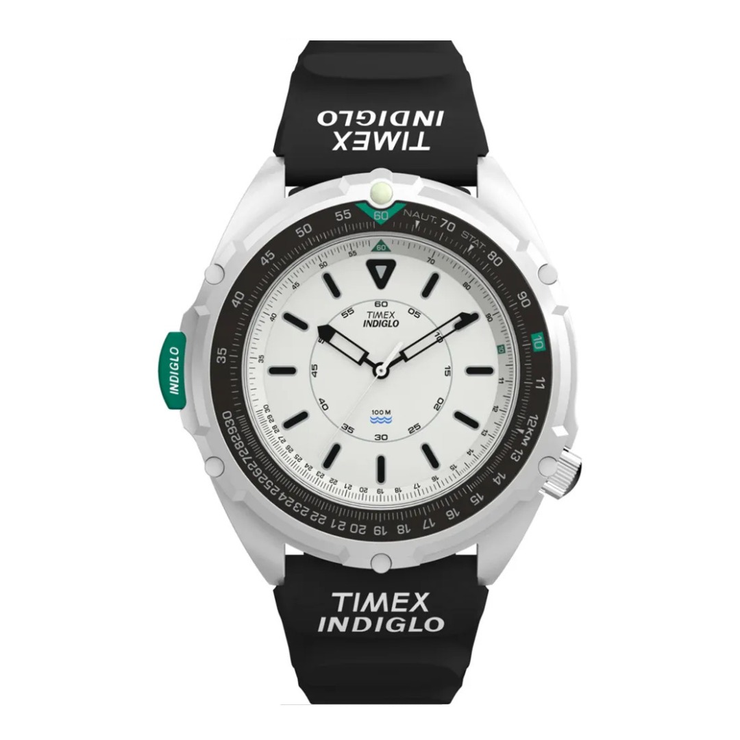 Timex Jam Tangan Pria Timex 1995 Intrepid Reissue Indiglo White Dial Black Rubber Strap TW2Y05800V5 
