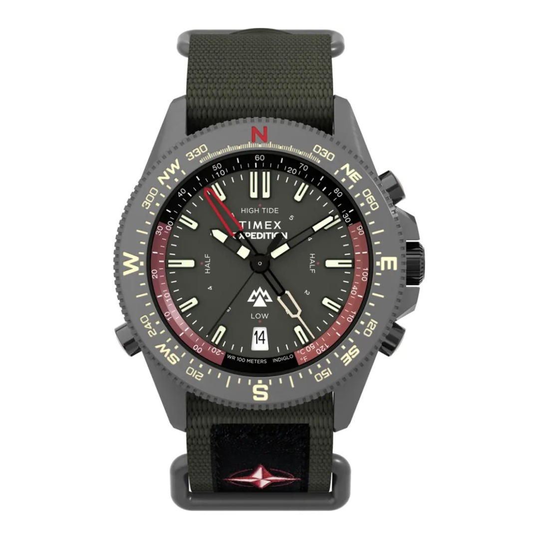 Timex Jam Tangan Pria Timex Expedition Tide Temp Compass Green Dial Green Fabric Strap TW2W91100V5 O