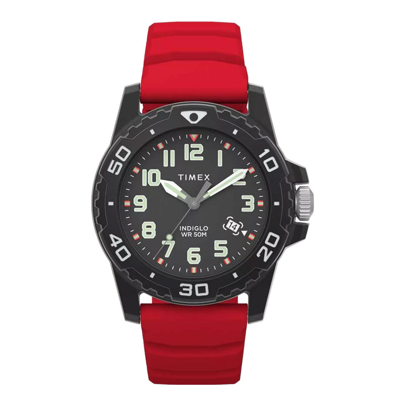 Timex Jam Tangan Pria Timex Main Street TW5M61000 Men Indiglo Black Dial Red Rubber Strap