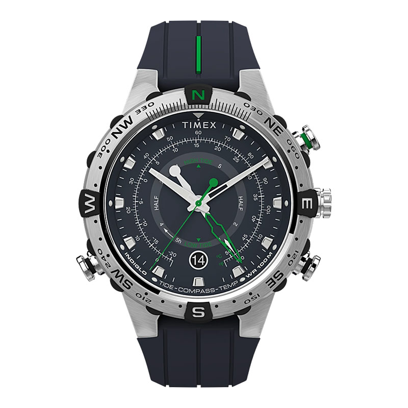 Timex Jam Tangan Pria Timex Expedition TW2V22100 North Tide Temp Compass Blue Dial Blue Silicone Str
