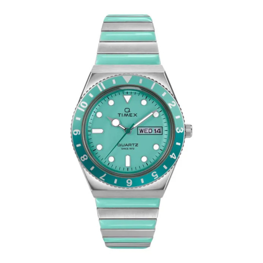 Timex Jam Tangan Wanita Timex Q Blue Dial Dual Tone Stainless Steel Strap TW2W87800V5 Original