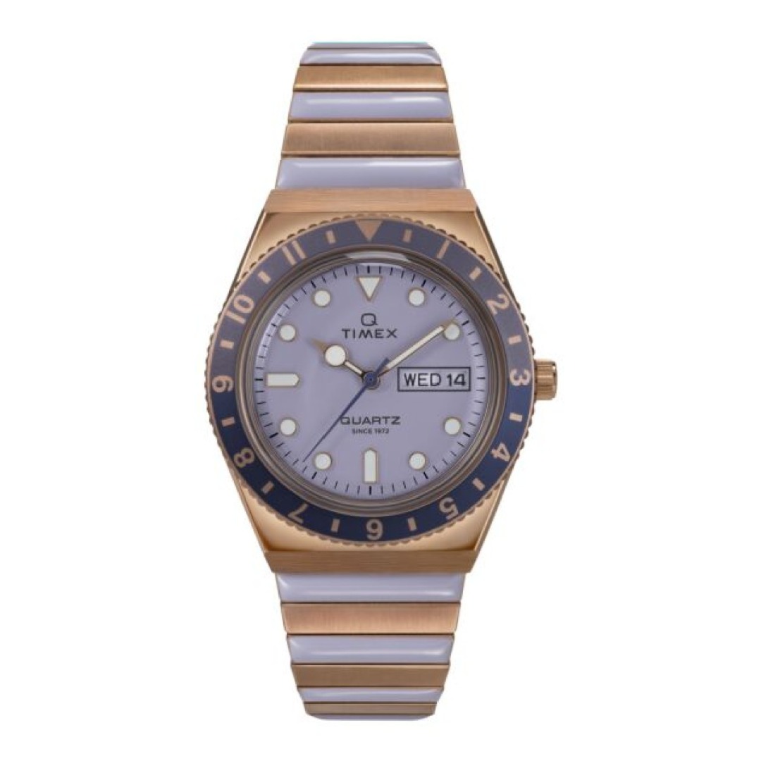 Timex Jam Tangan Wanita Timex Q Purple Dial Dual Tone Stainless Steel Strap TW2W87700V5 Original