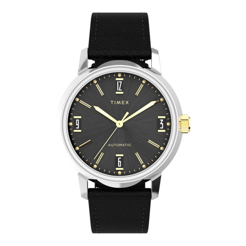 Timex Jam Tangan Pria Timex Marlin TW2W33900 Automatic Black Dial Black Leather Strap