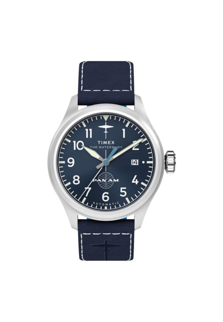 Timex Jam Tangan Pria Timex Waterbury x Pan Am TW2Y38800 Men Automatic Ace Blue Dial Blue Leather St
