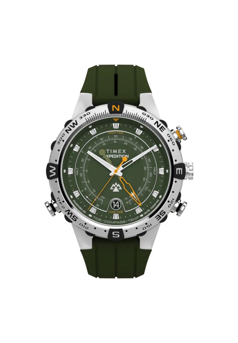 Timex Jam Tangan Pria Timex Expedition TW2Y14400 Tide Temp Compass Green Dial Green Silicone Strap